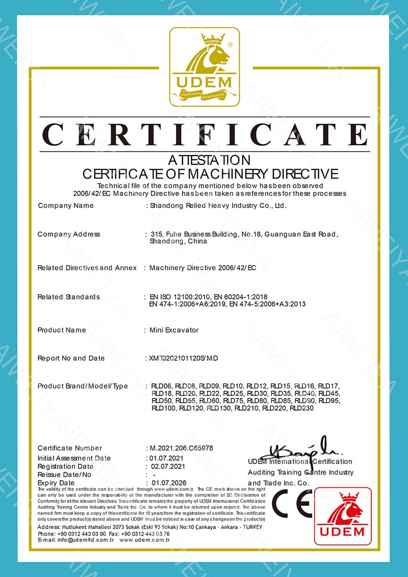 Certyfikat CE koparki